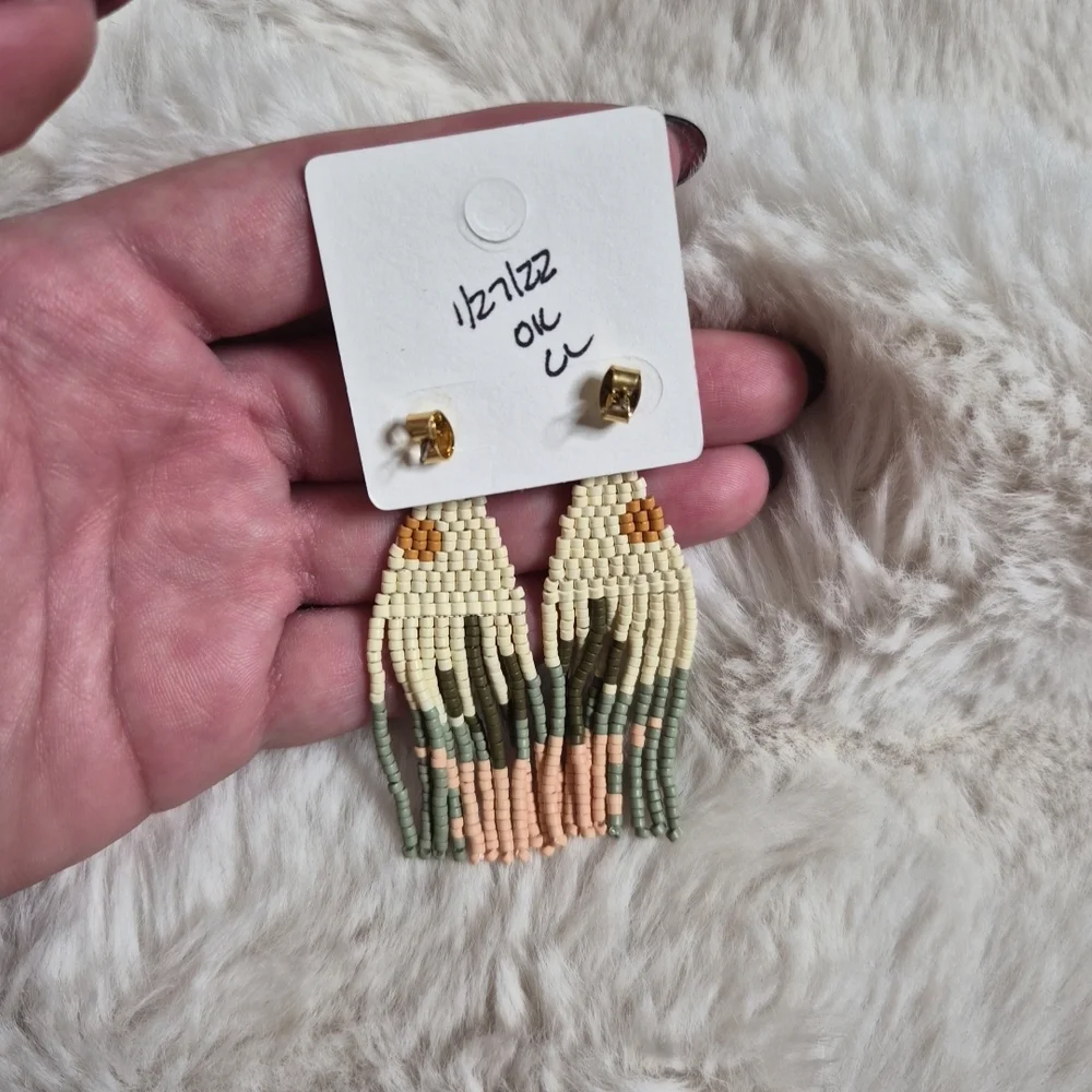 Madewell Earrings Cactus Beaded Seed Beads Boho Tribal Festival Earth Goddess ✨️ - Picture 6 of 8